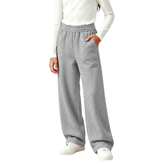 LIBRCLO Kids Girls Sweatpants Elastic Waist Wide Leg Pants Fleece Baggy Sweatpants Size 9-10 Years