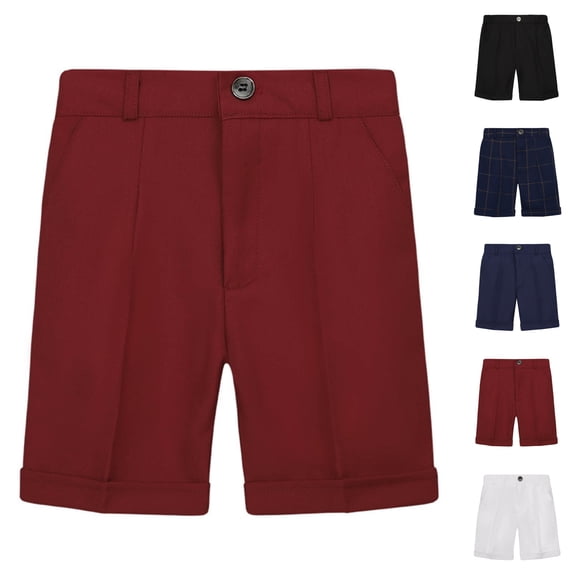 LIBRCLO Kids Shorts for Boys Size 11-12 Years with Pockets Casual Plaid School Uniform Suit Shorts Wine