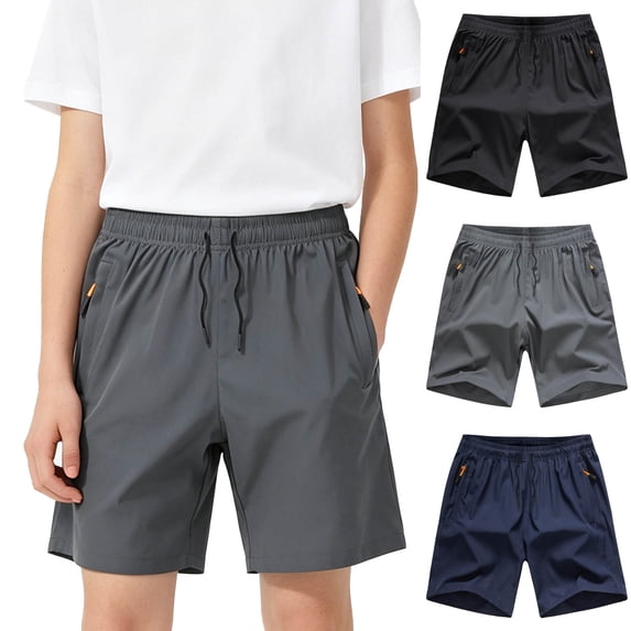 LIBRCLO Kids Shorts for Boys Size 11-12 Years with Zipper Pockets Elastic Waist Drawstring Shorts Casual Athletic Short Pants Navy