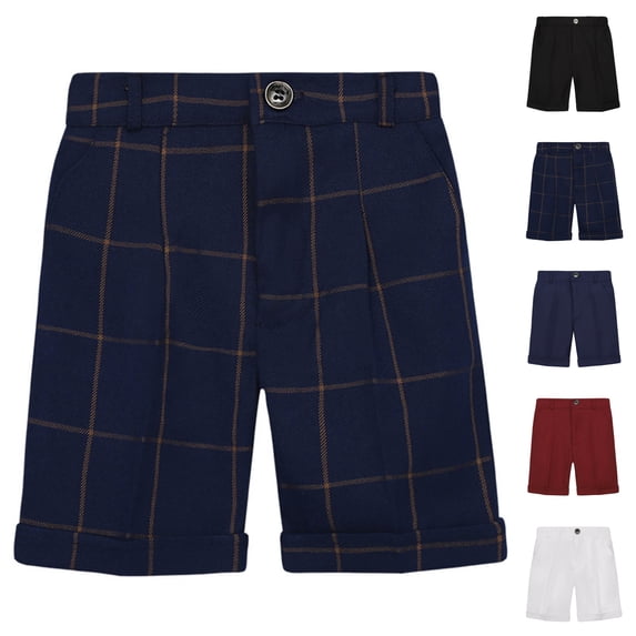 LIBRCLO Kids Shorts for Boys Size 5-6 Years with Pockets Casual Plaid School Uniform Suit Shorts Dark Blue