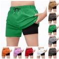 thumbnail image 1 of LIBRCLO Kids Swim Trunks Boys Quick Dry Shorts Boys 2 in 1 Swim Trunks Summer Hawaiian Beach Board Shorts Casual Solid Color Bathing Suits Size 6 Years Green, 1 of 6
