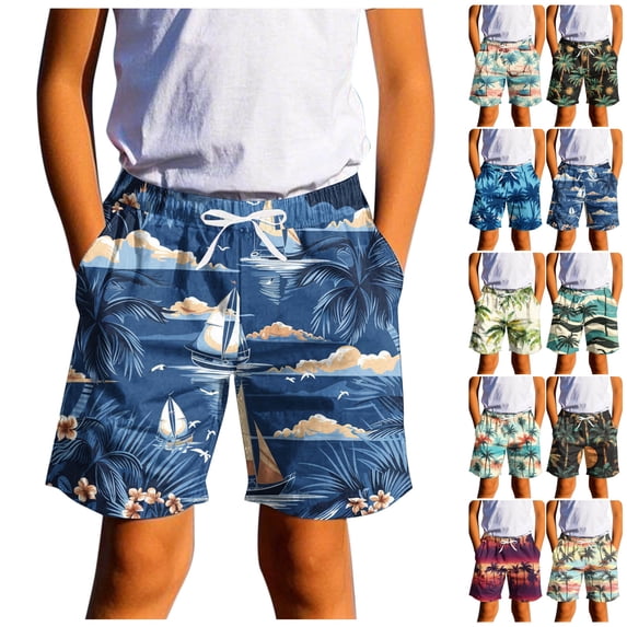 LIBRCLO Kids Boys Swim Trunks Quick Dry Shorts Boys Swim Trunks Summer Hawaiian Beach Board Shorts Casual Holiday Swimwear Bathing Suits Size 12 Years Dark Blue