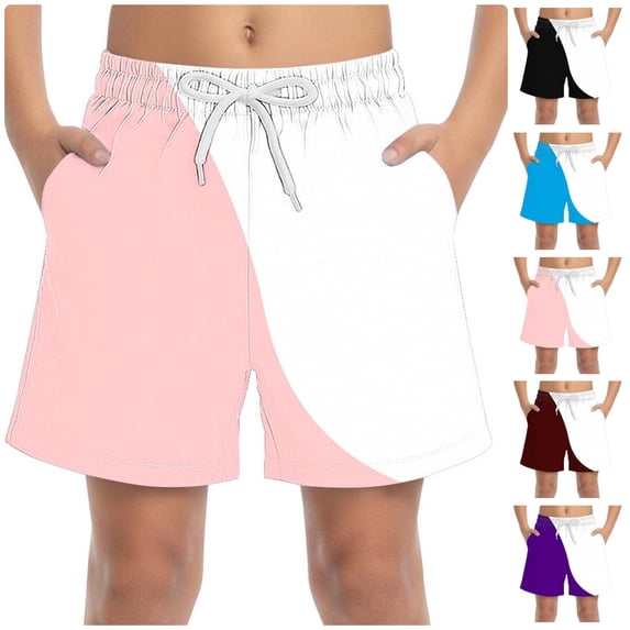 LIBRCLO Kids Swim Trunks Boys Quick Dry Shorts Boys Swim Trunks Summer Hawaiian Beach Board Shorts Patchwork Color Bathing Suits Size 8-9Years Pink