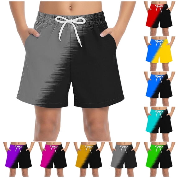 LIBRCLO Kids Swim Trunks Boys Quick Dry Shorts Boys Swim Trunks Summer Hawaiian Beach Board Shorts Swimwear Patchwork Color Bathing Suits Size 10-11Years Gray