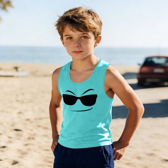 LIBRCLO Kids Tank Tops for Boys Size 12 Years Round Neck Quick Dry Athletic Undershirts Lightweight Fashion Prints Sleeveless T Shirts Green