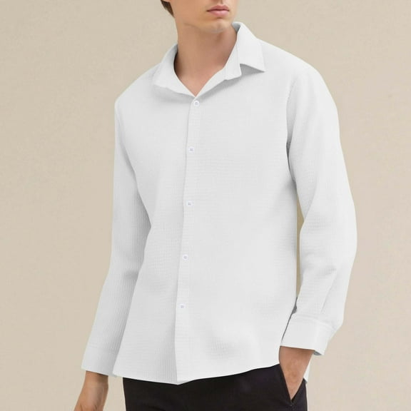 LIBRCLO Long Sleeve Shirts for Men Button Down Slim Fit Shirts Solid Color Casual Business Shirt