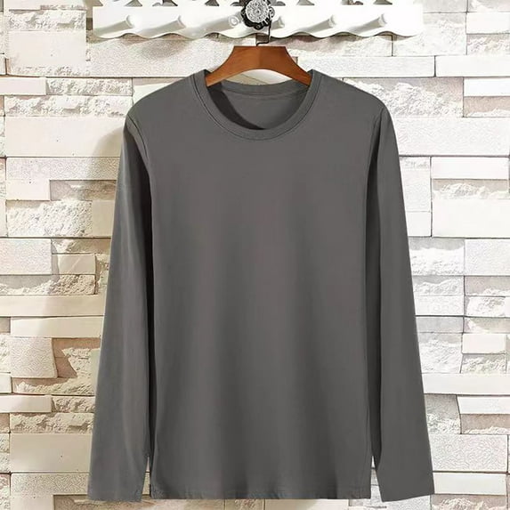 LIBRCLO Long Sleeve Shirts for Men Crew Neck Solid Color Casual T-Shirts Slim Fit Lounge Pajama Shirt Size L