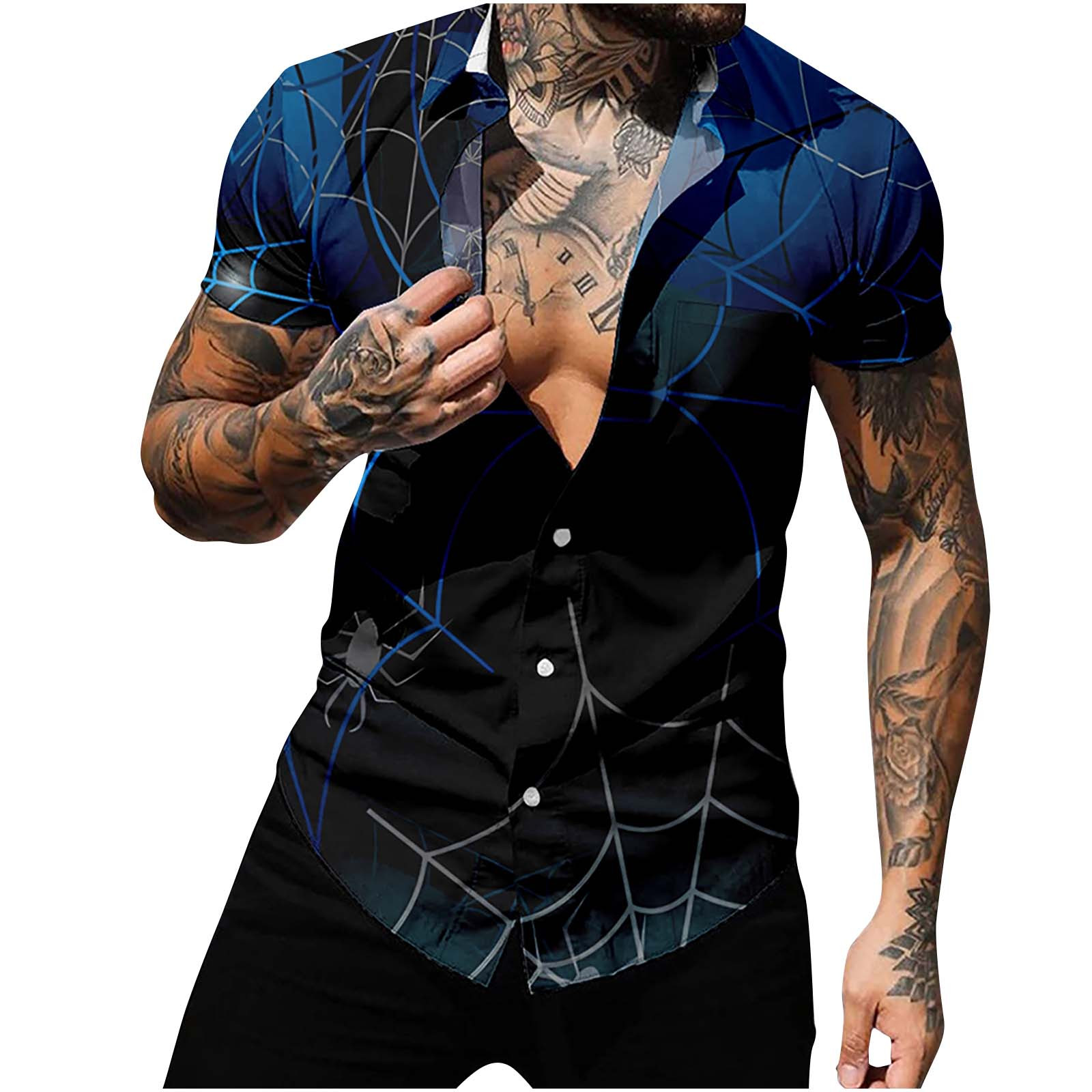 LIBRCLO Men's Halloween Shirt Short Sleeve Button Down Funny Pumpkin Ghost Print Casual Shirt