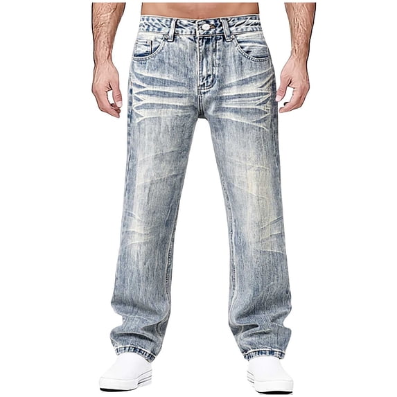 LIBRCLO Men's Jeans Relaxed Fit, Casual Straigh Leg Jeans Basic Classic Denim Pants with Pockets Size 3XL