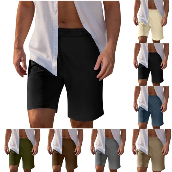 LIBRCLO Mens Shorts Elastic Waistband with Pockets Half Shorts Summer Beach Casual Fashion Solid Bottoms