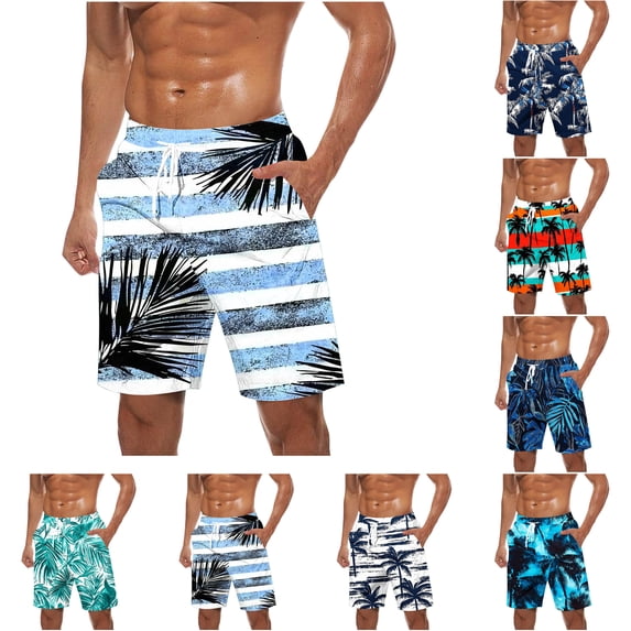 LIBRCLO Mens Beach Shorts Quick Dry Bathing Suits Hawaiian Print Swim Trunks Casual Lightweight Breathable Swimsuit Summer Athletic Board Shorts Black M