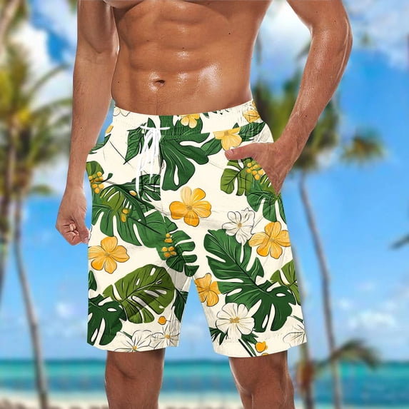 LIBRCLO Mens Beach Shorts Quick Dry Bathing Suits Summer Hawaiian Print Swim Trunks Lightweight Swimsuit Breathable Athletic Board Shorts Green S
