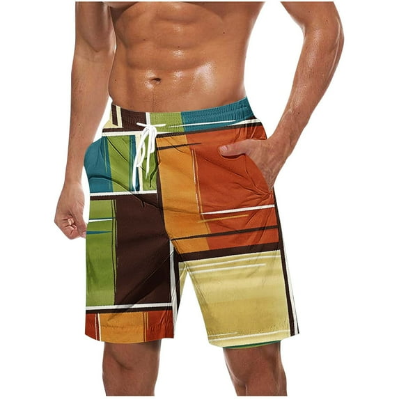 LIBRCLO Mens Beach Shorts Quick Dry Swim Trunks Fashion Plaid Bathing Suits Lightweight Breathable Swimsuit Summer Hawaiian Board Shorts Swimwear Multicolor L