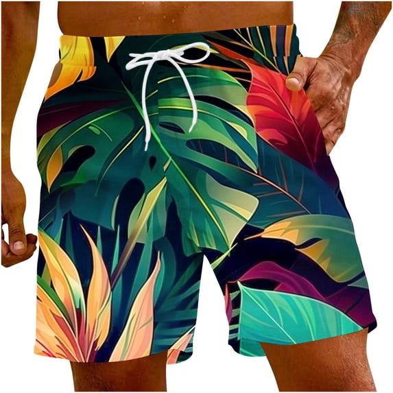 LIBRCLO Mens Board Shorts Swim Trunks with Pockets Lightweight Hawaiian Style Printing Bathing Suit Breathable Quick Dry Summer Beach Shorts Multicolor M