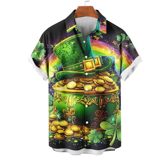 LIBRCLO Mens Button Down Shirt Short Sleeve, St. Patricks Day Graphic Print Casual Shirt