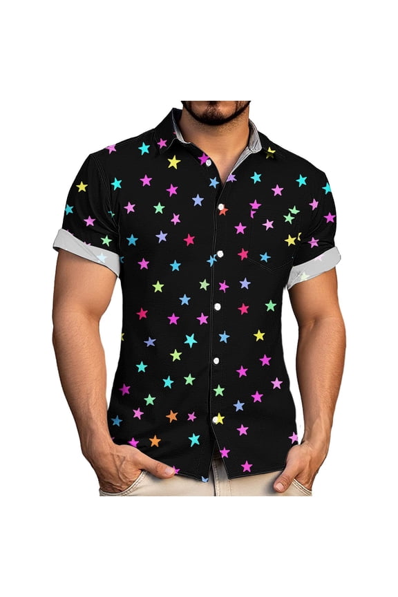 Mens Button Down Shirts Short Sleeve Casual Fashion Printing Shirts Turndown Collar Summer Beach Tops