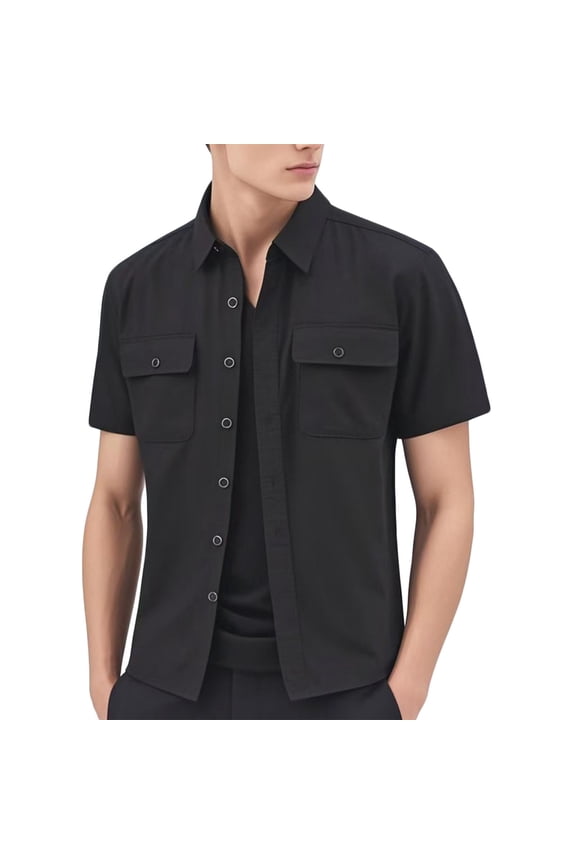 Mens Button Down Shirts Short Sleeve Casual Shirts Solid Color Lapel Tops with Pockets for Daily Work