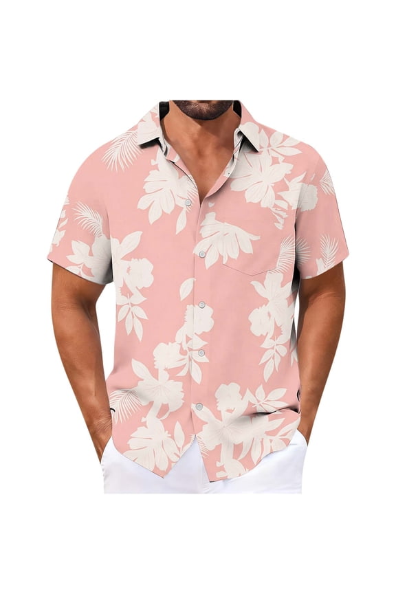 Mens Button Down Shirts Short Sleeve Floral Pattern Printing Shirts for Summer Vacation Party