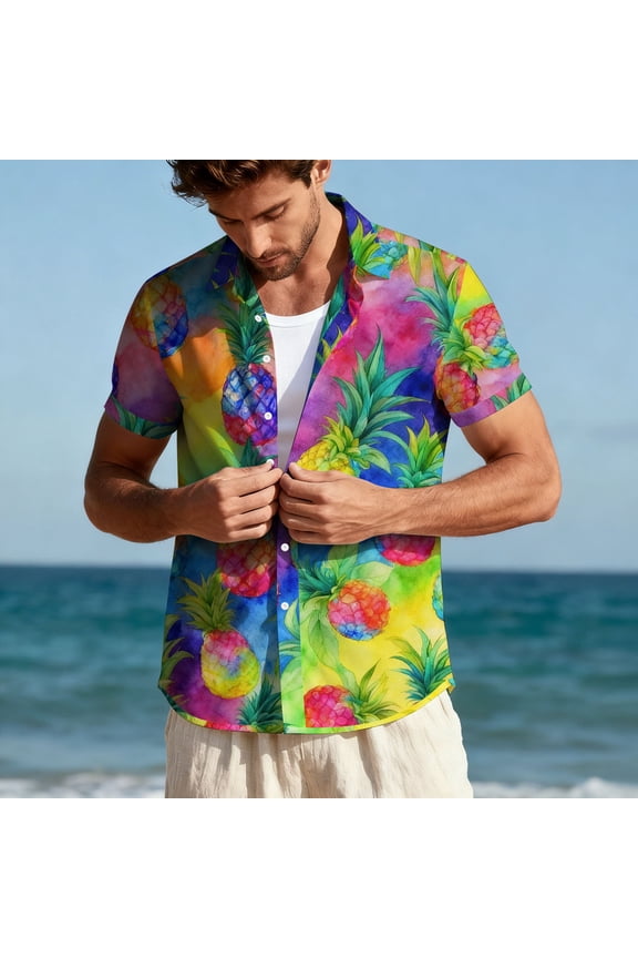 Mens Button Down Shirts Short Sleeve Pattern Printing Shirts Lightweight Comfy Tops