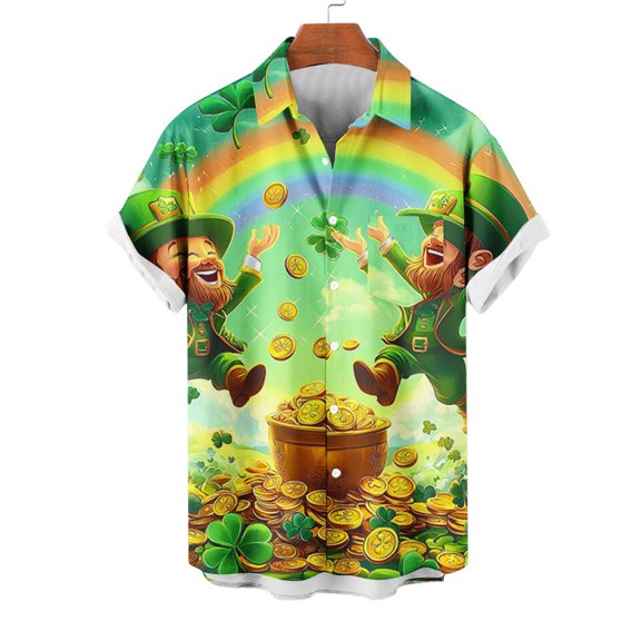 LIBRCLO Mens Button Down Shirts, St. Patricks Day Short Sleeve - Fun, Festive, and Casual