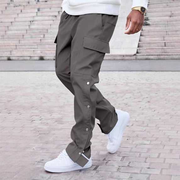 LIBRCLO Mens Cargo Pants Casual Adjustable Cuffs Pants Fashion Solid Color Trousers with Multiple Pockets for Vacation