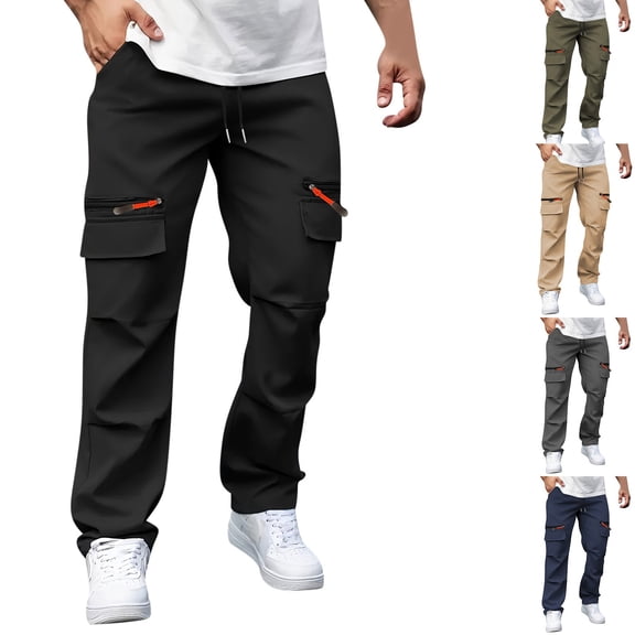 LIBRCLO Mens Cargo Pants Drawstring Classic Fit Pants Lightweight Casual Trousers with Pockets