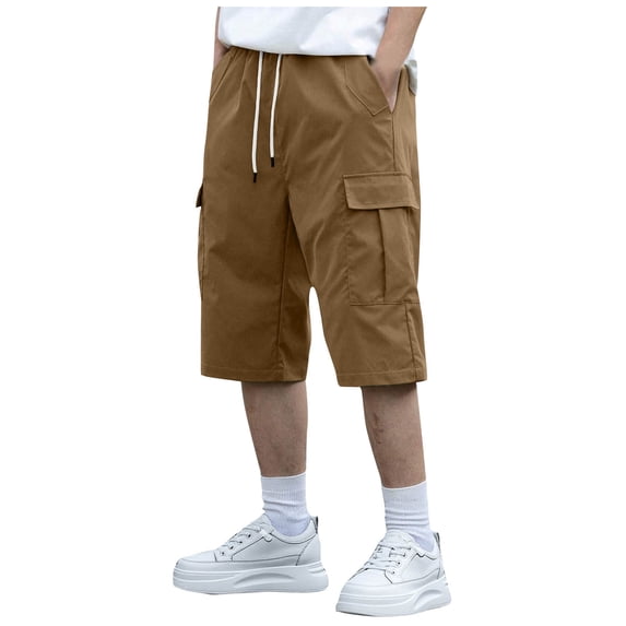 LIBRCLO Mens Cargo Shorts Straight Elastic Waist Outdoor Hiking Work Shorts Quick Dry Casual Summer Short Pants with Multiple Pockets Brown XL