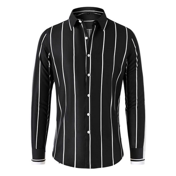 LIBRCLO Mens Casual Button Down Shirts Long Sleeve Personalized Striped Shirts Solid Color Business Tops