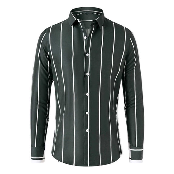 LIBRCLO Mens Casual Button Down Shirts Long Sleeve Personalized Striped Shirts Solid Color Business Tops