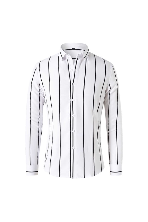 Mens Casual Button Down Shirts Long Sleeve Personalized Striped Shirts Solid Color Business Tops