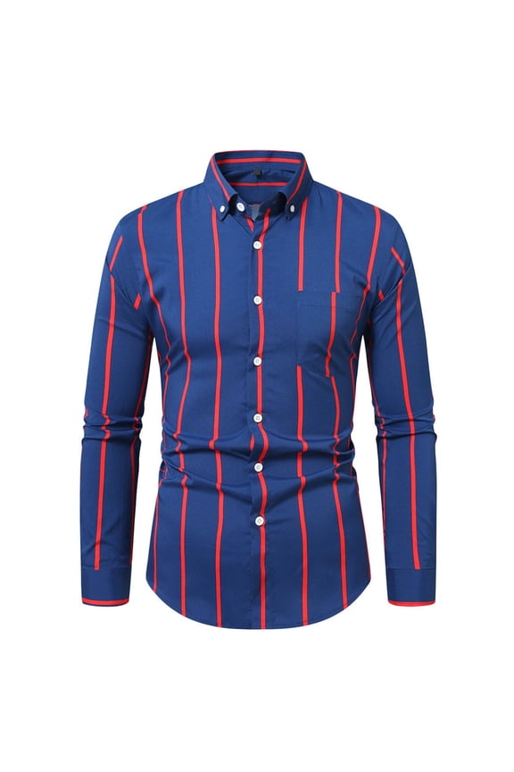 Mens Casual Button Down Shirts Long Sleeve Striped Shirt Classic Fit Dress Shirts for Work