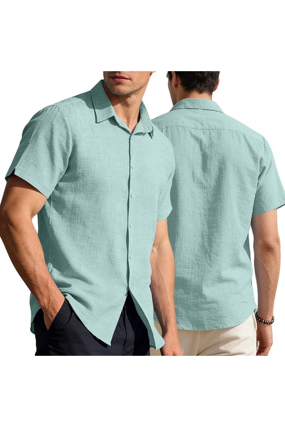 Mens Casual Button Down Shirts Short Sleeve Classic Fit Shirts Fashion Lightweight Solid Color Tops