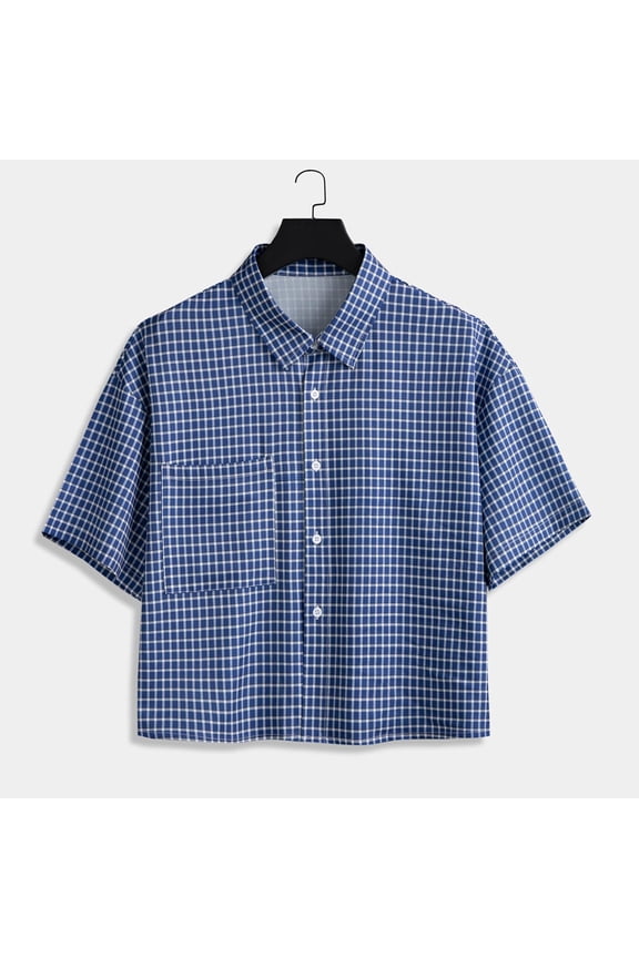 Mens Casual Button Down Shirts Short Sleeve Fashion Plaid Shirts Lightweight Quick Dry Tops with Pocket for Hawaii Beach