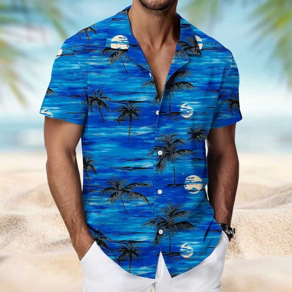 LIBRCLO Mens Casual Button Down Shirts Short Sleeve Fashion Sumtumn Hawaiian Printing Shirts Lightweight Quick Dry Board Tops