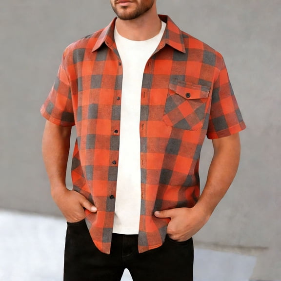 LIBRCLO Mens Casual Button Down Shirts Short Sleeve Plaid Shirts with Chest Pocket for Summer Vacation