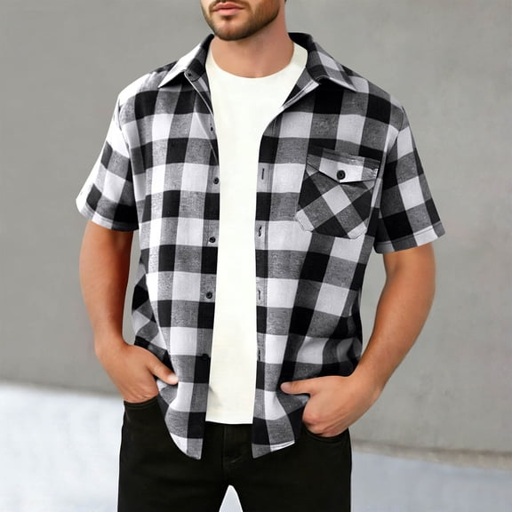 LIBRCLO Mens Casual Button Down Shirts Short Sleeve Plaid Shirts with Chest Pocket for Summer Vacation