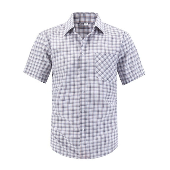 LIBRCLO Mens Casual Plaid T-Shirt Short Sleeve Button Down Gingham Trendy Shirts Business Casual Work Shirt