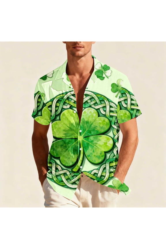 Mens Festive Short Sleeve Shirts, St. Patricks Day Graphic Button Down Casual Top