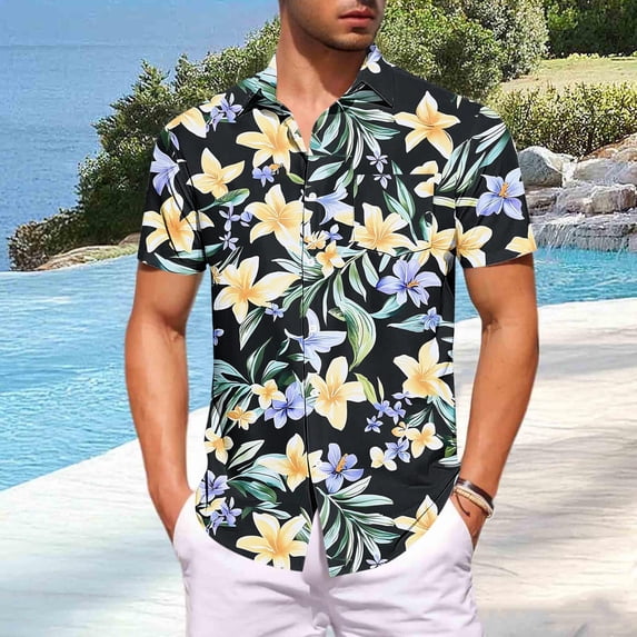 LIBRCLO Mens Hawaiian Shirts Tropical Graphic Lightweight Comfy Holiday Beach Vacation Summer Casual Clothes Classic