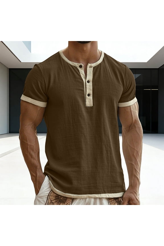 Mens Henley Shirts Short Sleeve Athletic Button Down Shirts Slim Fit Flex Tops