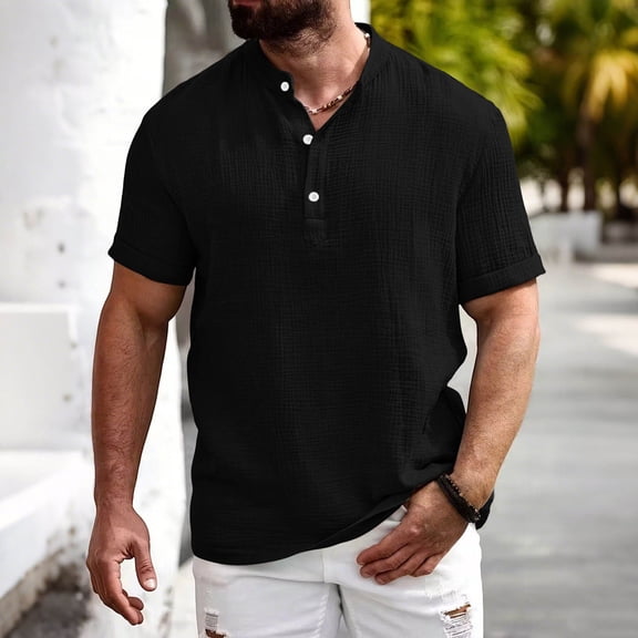 LIBRCLO Mens Henley Shirts Short Sleeve Casual Button Down Shirts Breathable Summer Daily T-Shirts