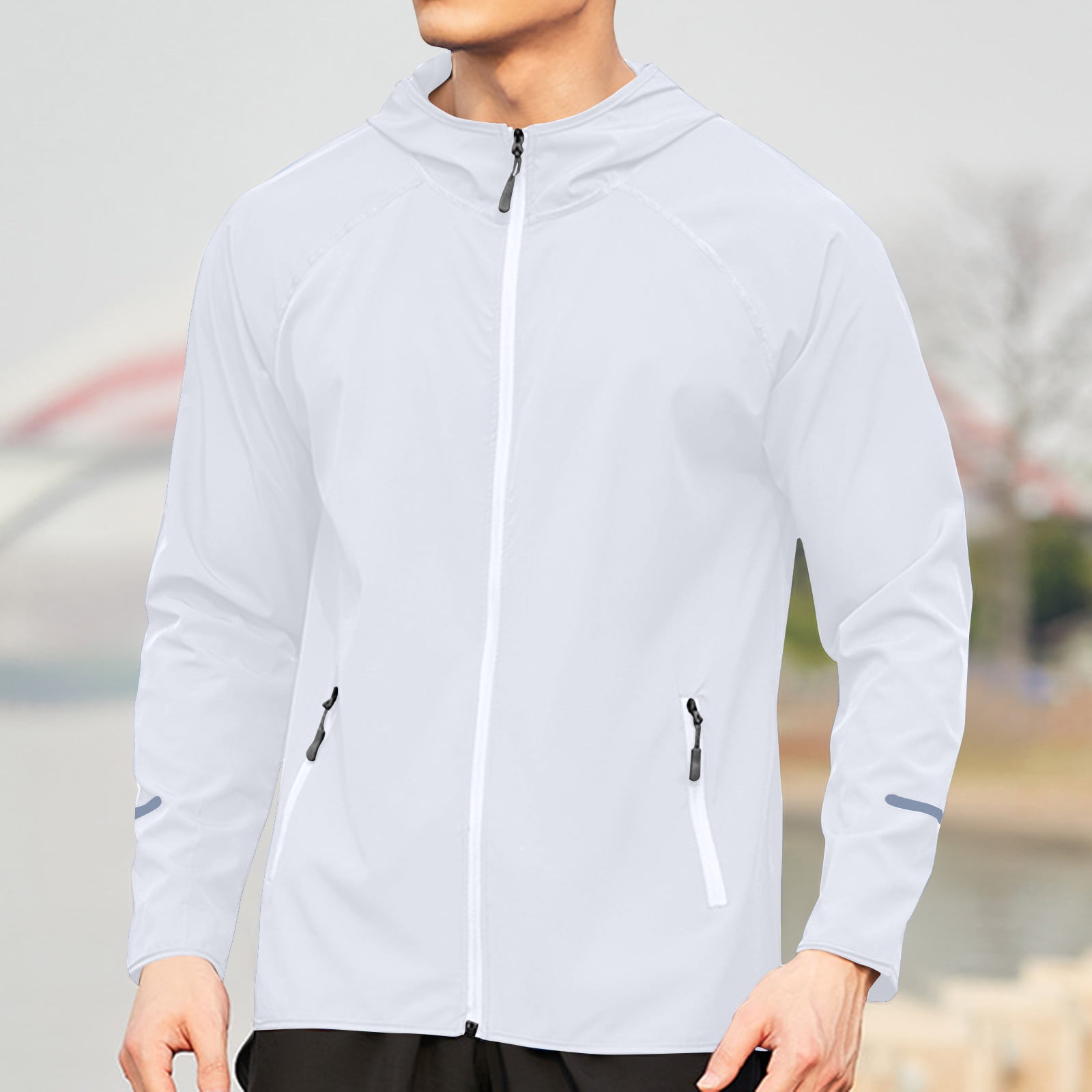 LIBRCLO Mens Jackets Lightweight Long Sleeve Coats Zip Up Hoodie Workout Athletic Jacket White XXL