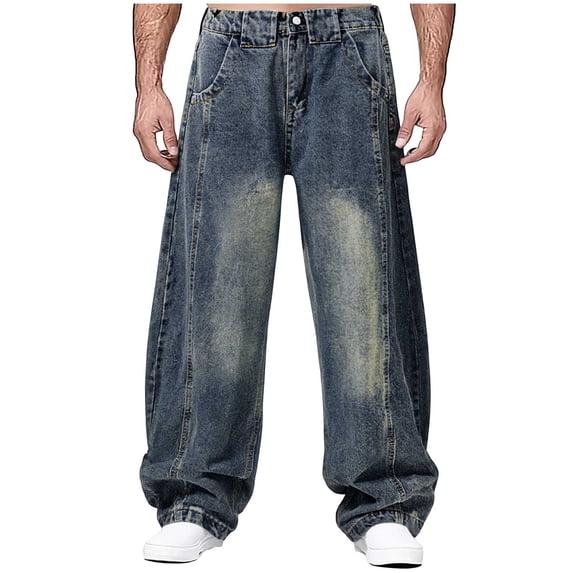 LIBRCLO Mens Jeans Relaxed Fit, Casual Straigh Leg Jeans Basic Classic Denim Pants with Pockets Size 3XL
