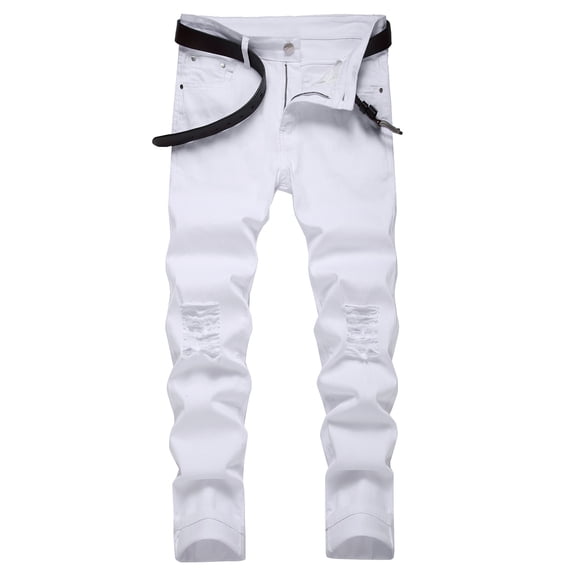 LIBRCLO Mens Jeans Slim Fit Straight Leg Ripped Jeans Fashion Personalized Solid Color Denim Pants with Pockets