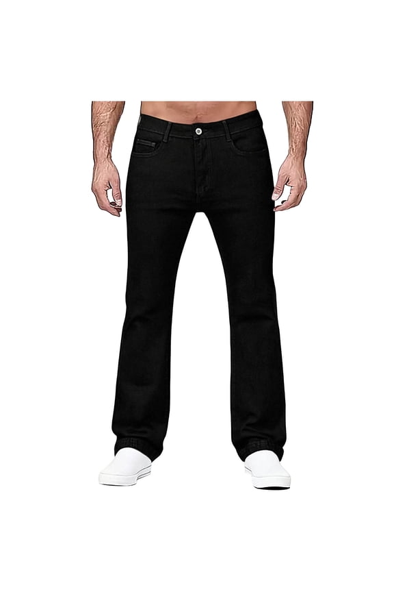 Mens Jeans Straigh Leg, Casual Flare Jeans with Pockets Classic Slim Fit Denim Pants Size L