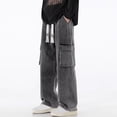 thumbnail image 1 of LIBRCLO Mens Jeans Straigh Leg, Casual Outdoor Cargo Denim Pants with Pockets Drawstring Slim Fit Jeans Size M, 1 of 8