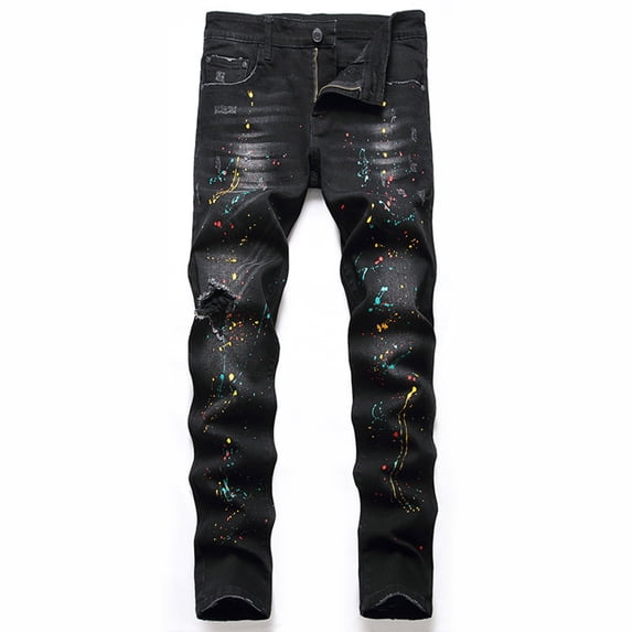 LIBRCLO Mens Jeans Straight Leg Slim Fit Ripped Jeans Personalized Fashion Casual Denim Pants with Pockets