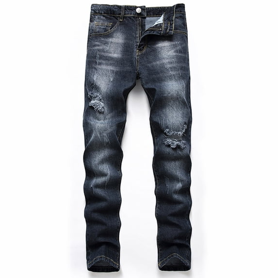 LIBRCLO Mens Jeans Straight Leg Slim Fit Ripped Jeans Personalized Fashion Casual Denim Pants with Pockets