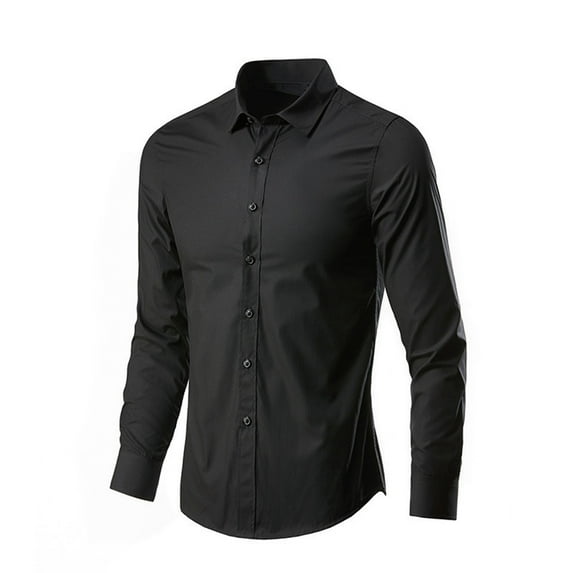 LIBRCLO Mens Shirts Long Sleeve Business Work Dress Shirts Solid Color Casual Button Down Shirts, Black L