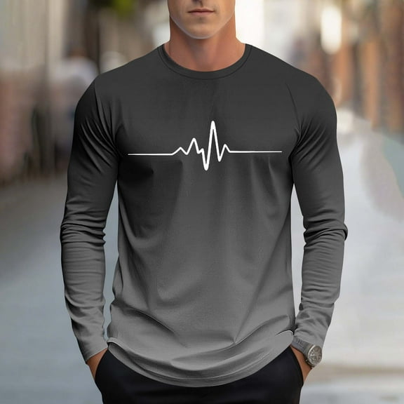 LIBRCLO Mens Long Sleeve Shirts Casual Gradient Graphic T-Shirts Crew Neck Slim Fit Shirt Size M